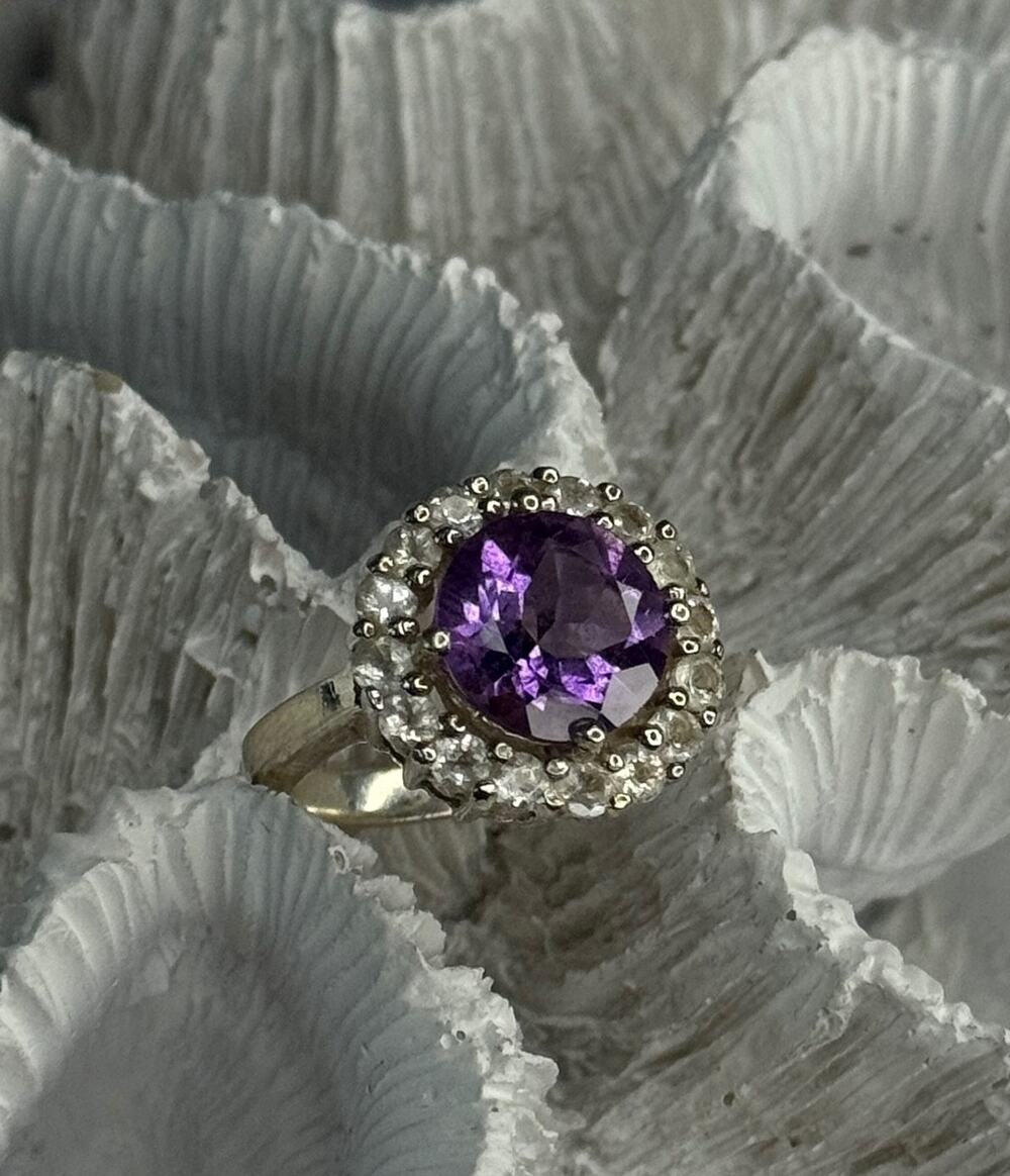 925 Sterling Silver Amethyst & Beryl Ring Size 5.5
